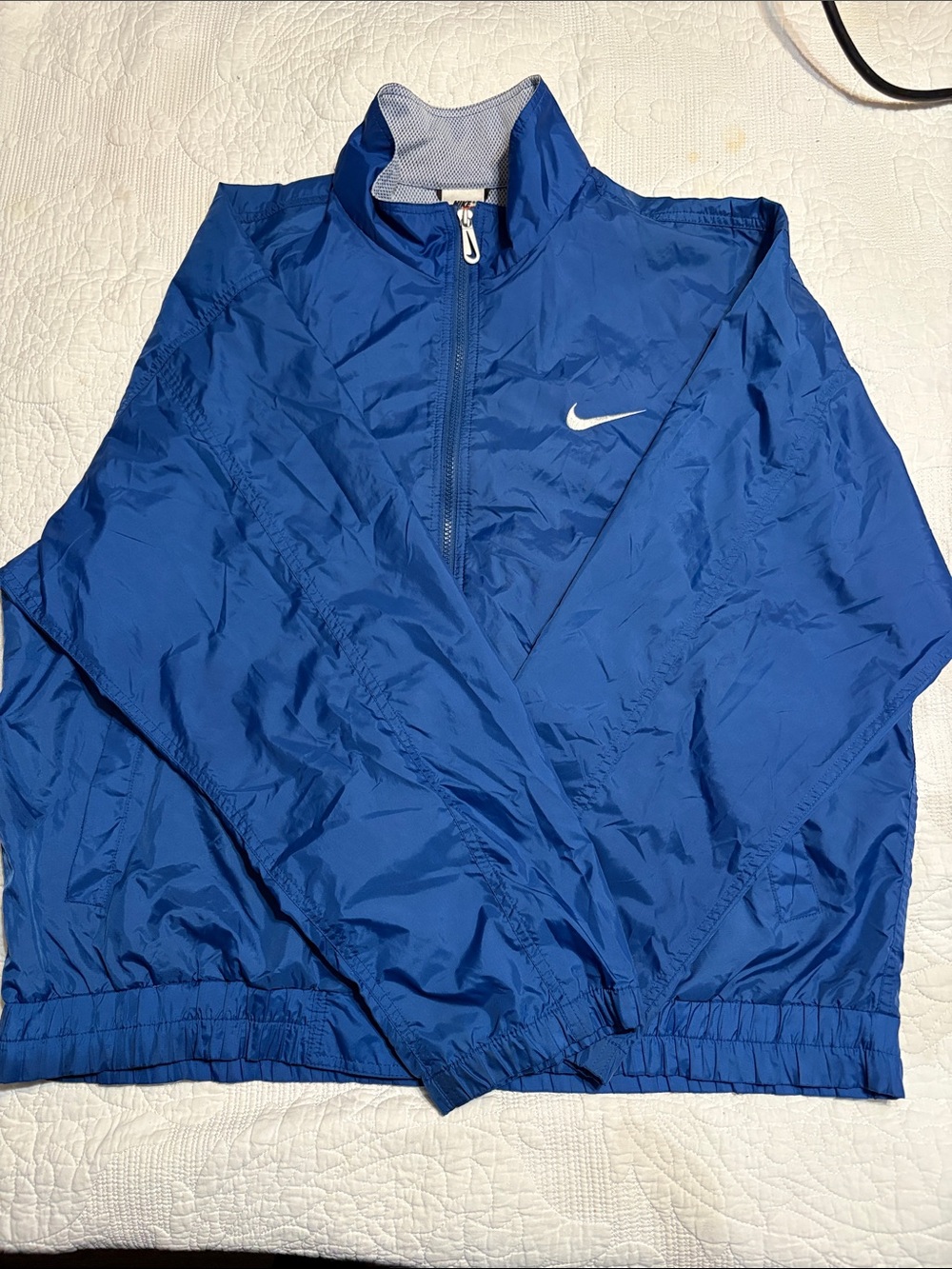 Nike Men’s Blue Half-Zip Windbreaker Jacket with White Swoosh